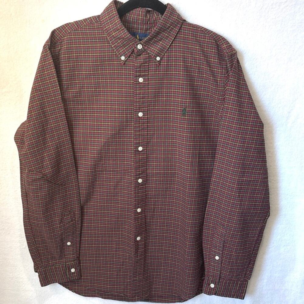 Ralph Lauren 100% Cotton Plaid Long Sleeve Button Down Shirt Men’s Size Large